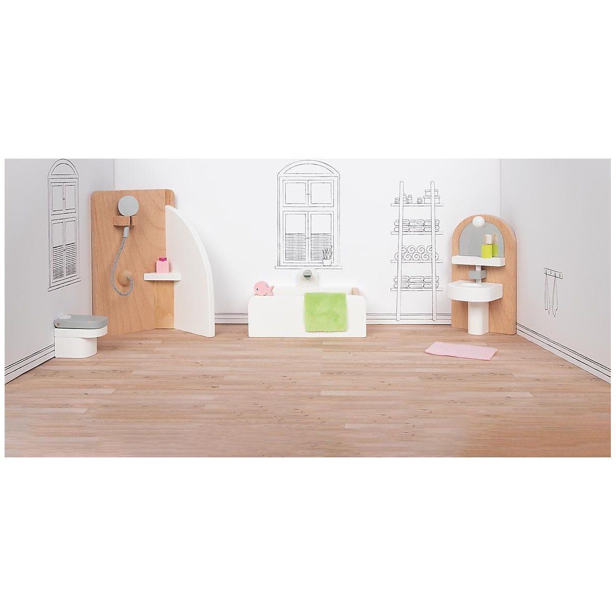 Wooden Dollhouse Furniture - Bathroom | goki