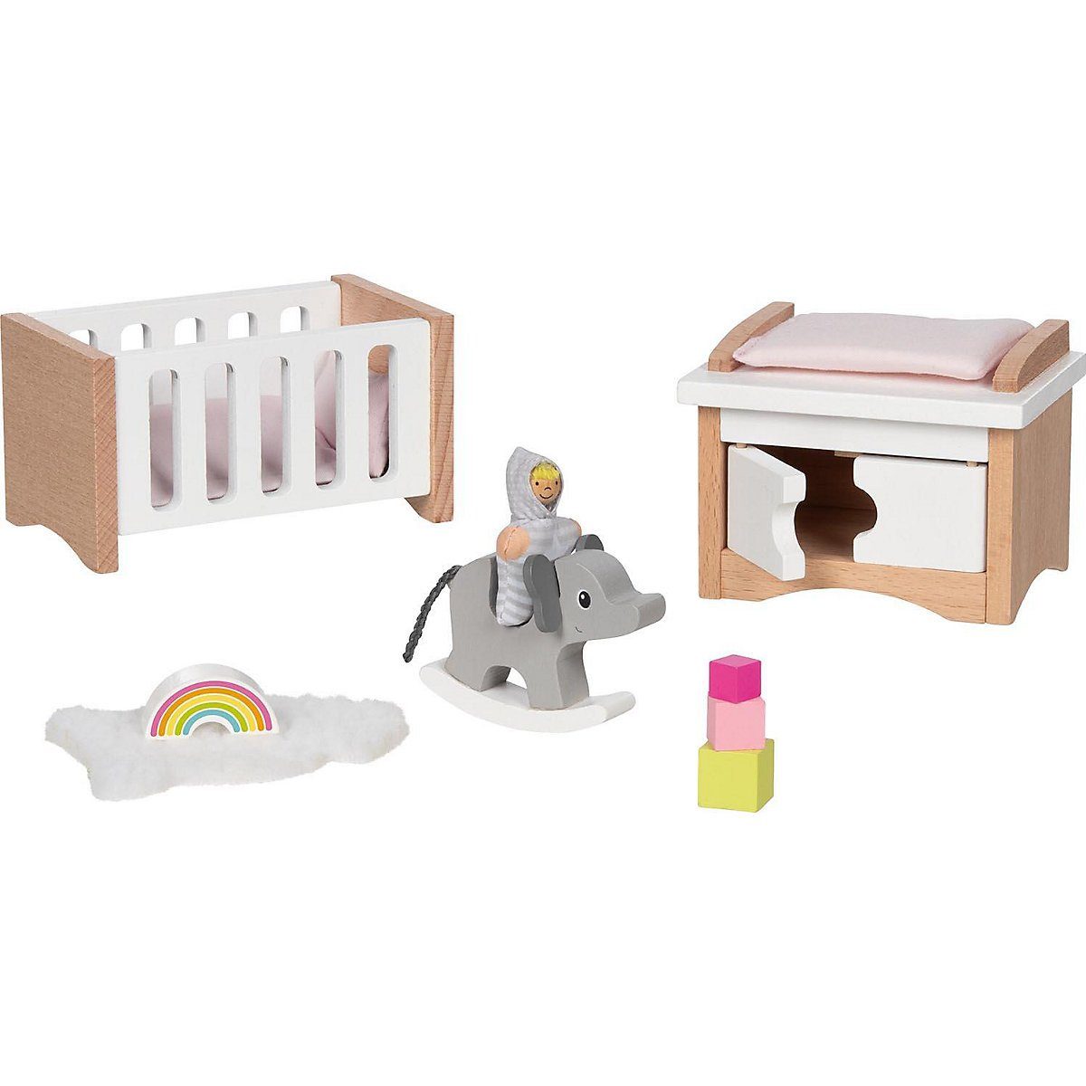 Wooden dollhouse furniture - baby room | goki