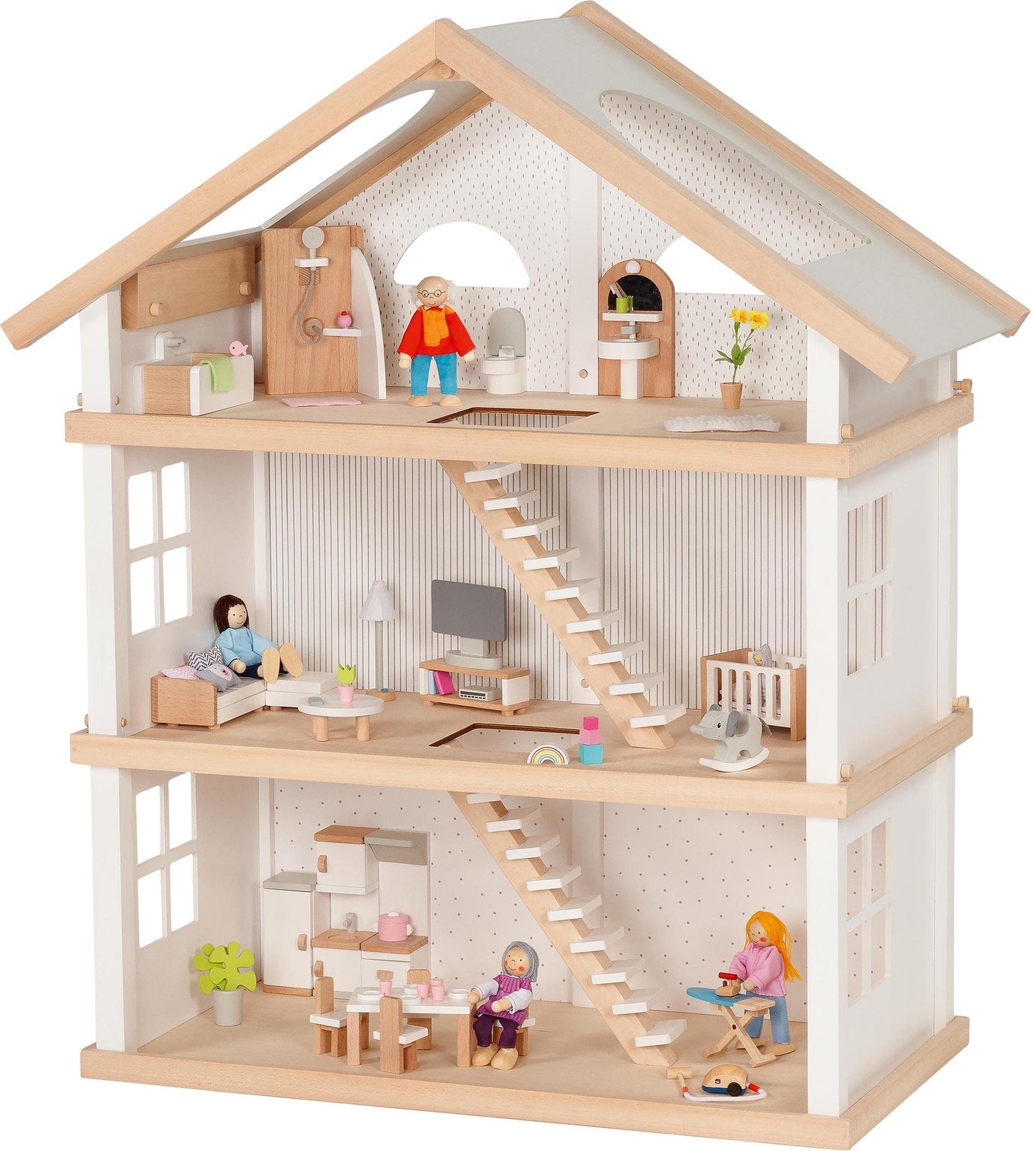 Large wooden dolls house in white | goki