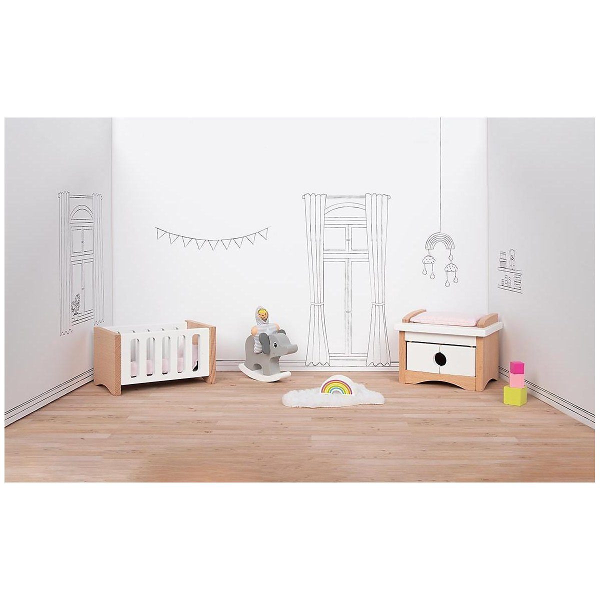 Wooden dollhouse furniture - baby room | goki